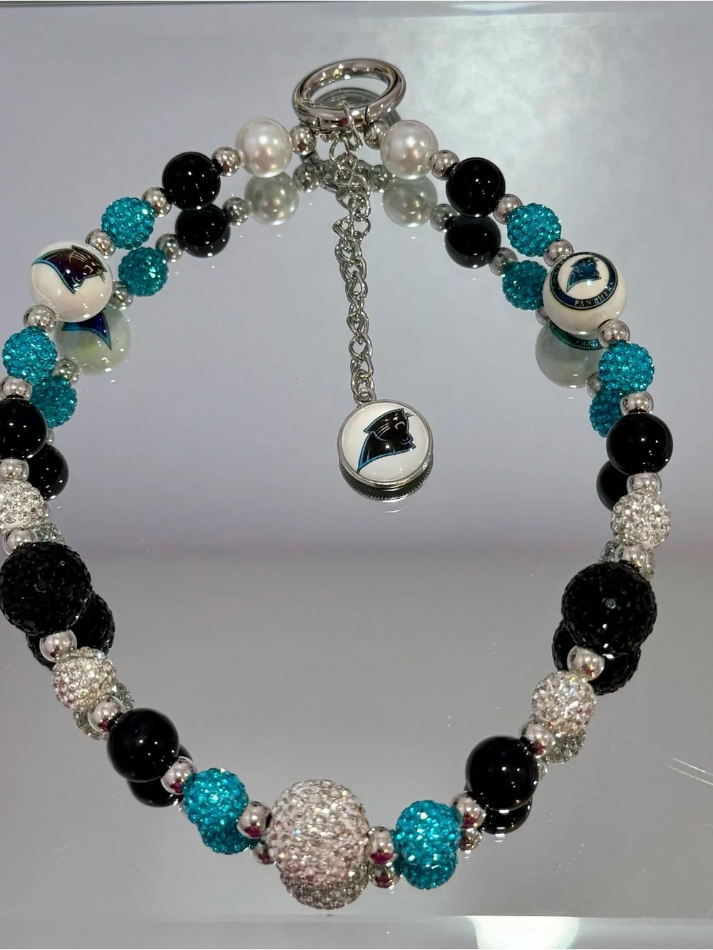 New Teal/Black Crystal Beads Phone Chain